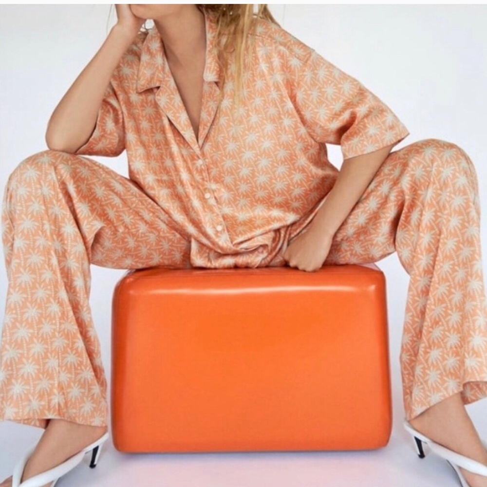Zara pajama style pants set with top